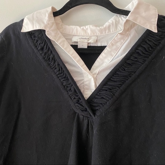 CJ Banks Black and White Collared Top - Picture 2 of 4